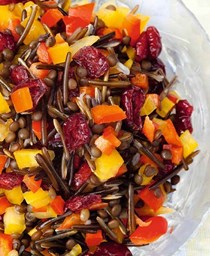 Wild rice salad with bell peppers and dried cranberries