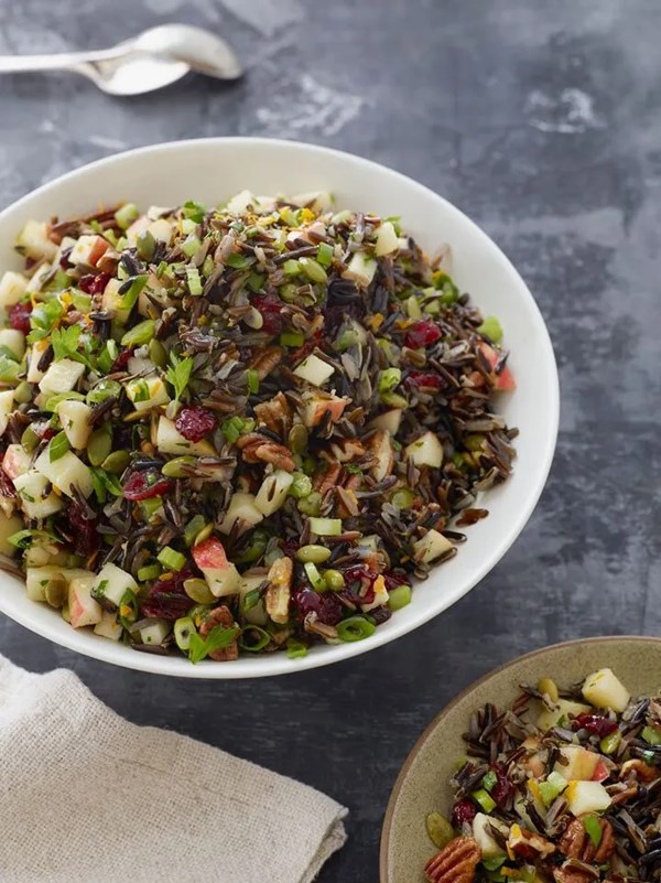Wild rice salad with dried cranberries, apples & orange vinaigrette