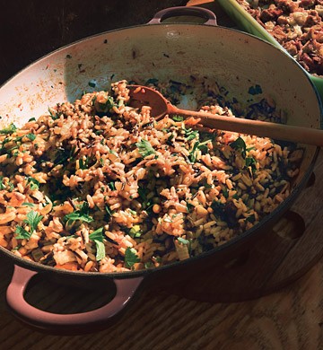 Wild rice stuffing with pine nuts