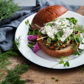 Wild rice veggie sliders with herbed ricotta