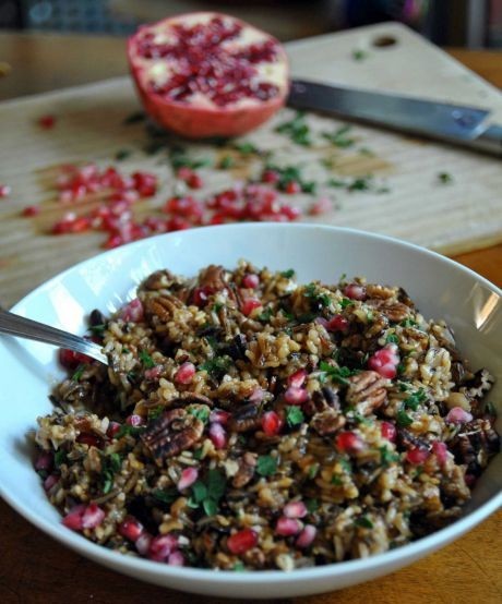 Wild rice with chorizo, walnuts & pomegranate
