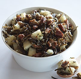 Wild rice with pears, sausage, and candied pecans