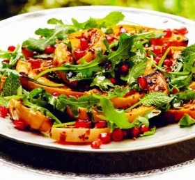 Wild rocket, pomegranate and squash salad with a balsamic dressing
