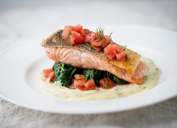 Wild salmon and sesame mustard dressing