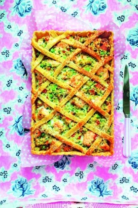 Wild salmon and summer veg pie