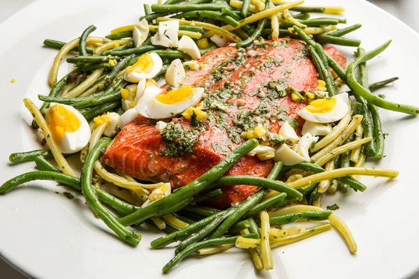 Wild salmon with green sauce