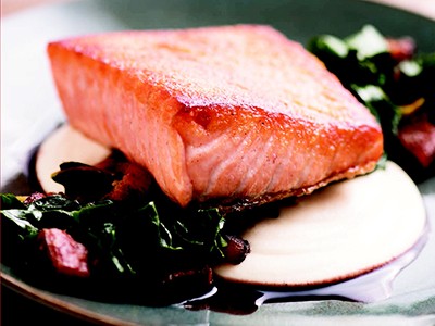 Wild salmon with Swiss chard and whipped parsnips