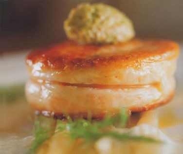 Wild salmon wrapped in lardo with salsify and fennel emulsion