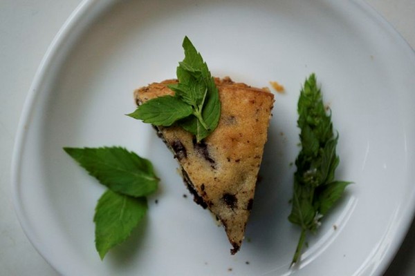 Wild spearmint pear chocolate cake