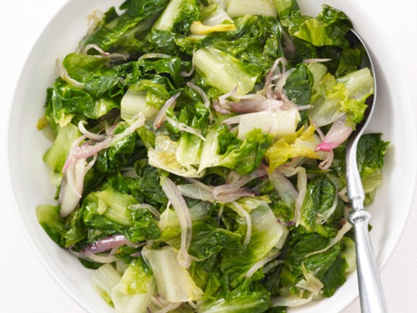 Wilted escarole and red onion