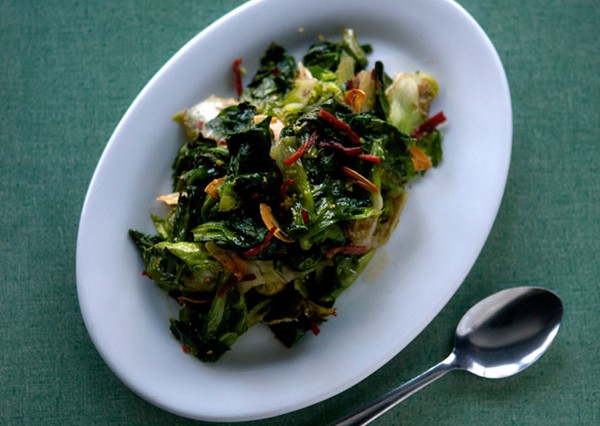 Wilted escarole with country ham and chiles