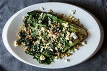 Wilted escarole with feta and honey