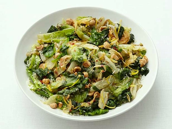Wilted escarole with hazelnuts