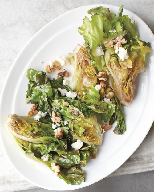 Wilted escarole with walnuts and blue cheese