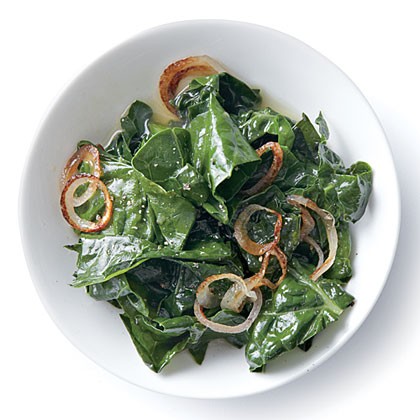 Wilted kale with golden shallots