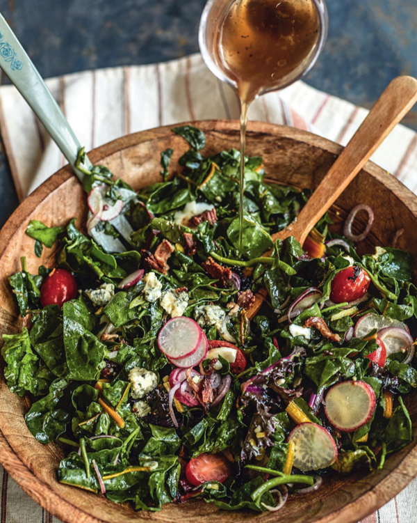 Wilted mixed greens with bacon 