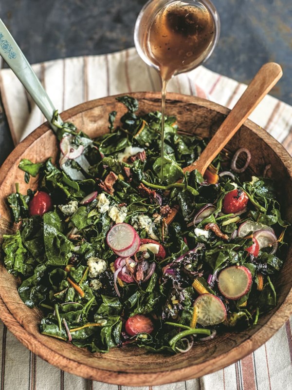 Wilted mixed greens with bacon