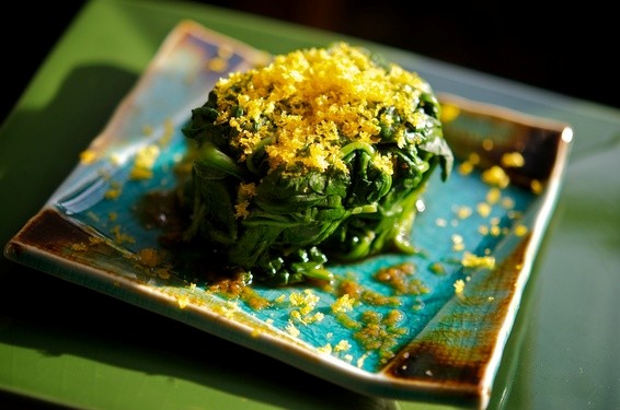 Wilted spinach with bottarga