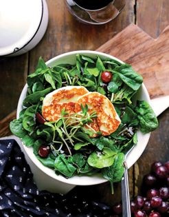 Wine Country salad with wild rice grape pilaf and halloumi