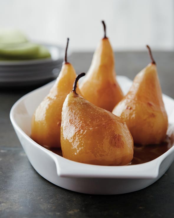 Wine poached pears