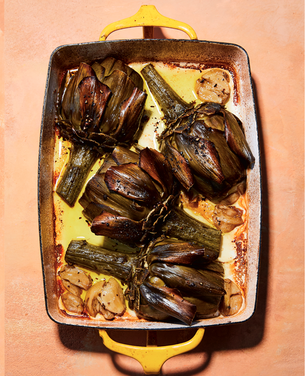 Wine-roasted artichokes