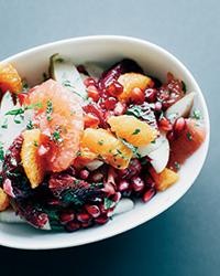 Winter fruit salad in ginger-lime syrup