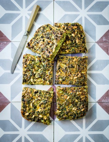 Winter greens kuku with barberries and pine nuts