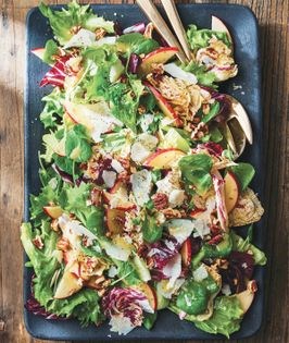 Winter greens salad with apples and roasted pecans