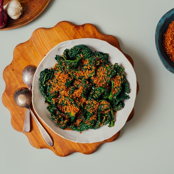 Winter greens with anchovy breadcrumbs
