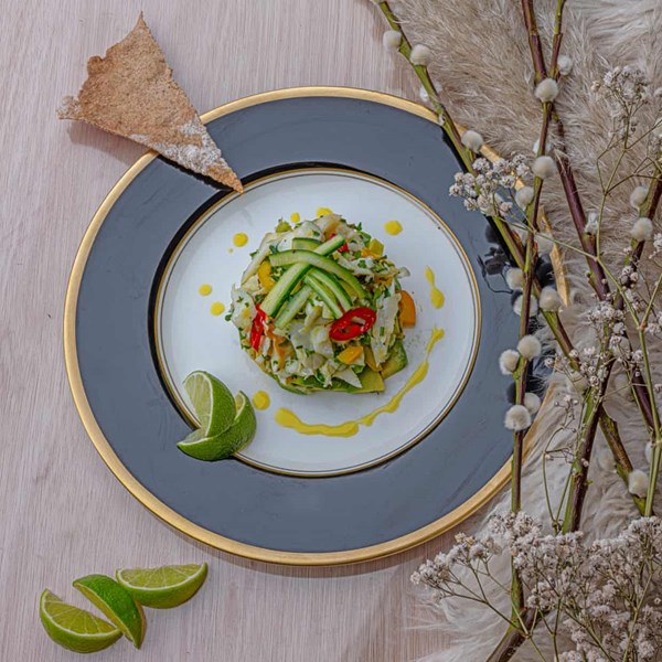 Winter herb and saltfish buljol, avocado and lemon-salted cucumber