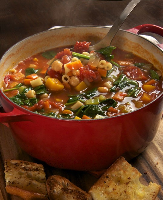 Winter minestrone and garlic bruschetta