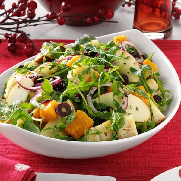 Winter panzanella with apple dressing