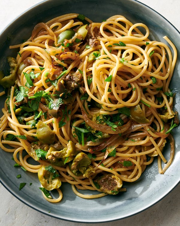 Winter pasta with olives, herbs, and lemon