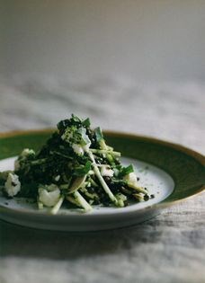 Winter salad of lentils, celeriac, mushrooms & fresh goat's cheese with parsley vinaigrette