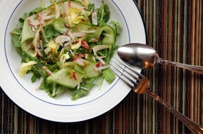 Winter salad of shaved cucumber and radish with lemon vinaigrette