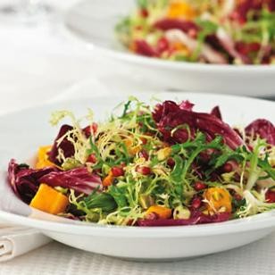Winter salad with roasted squash & pomegranate vinaigrette