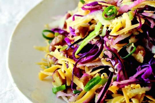 Winter slaw with apples, cheddar, and walnuts