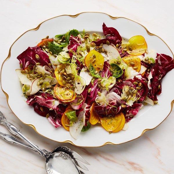 Winter slaw with red pears and pumpkin seeds