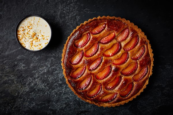 Winter spiced plum frangipane tart