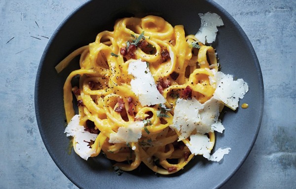Winter squash carbonara with pancetta and sage