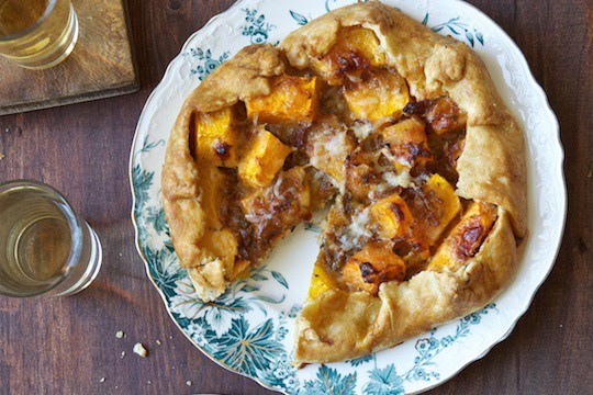 Winter squash galette with cheddar, rosemary, and caramelized onions