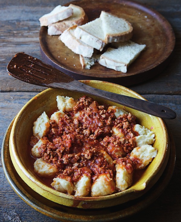 Winter squash gnocchi with meat sauce
