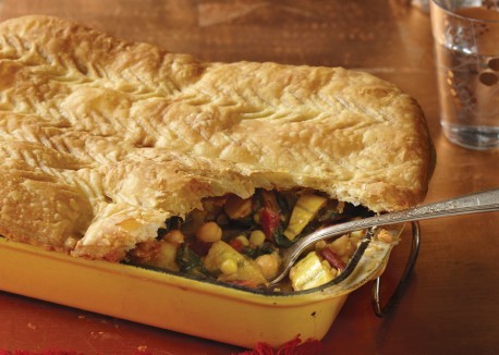 Winter squash pot pie with Swiss chard and chickpeas
