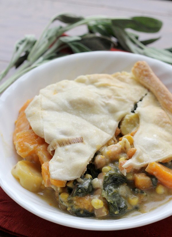Winter squash pot pie with Swiss chard and chickpeas