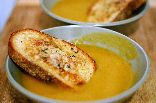 Winter squash soup with Gruyère croutons