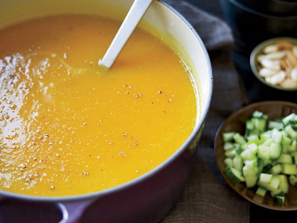Winter squash soup with roasted pumpkin seeds