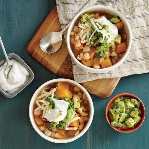 Winter squash stew with cilantro-avocado salsa