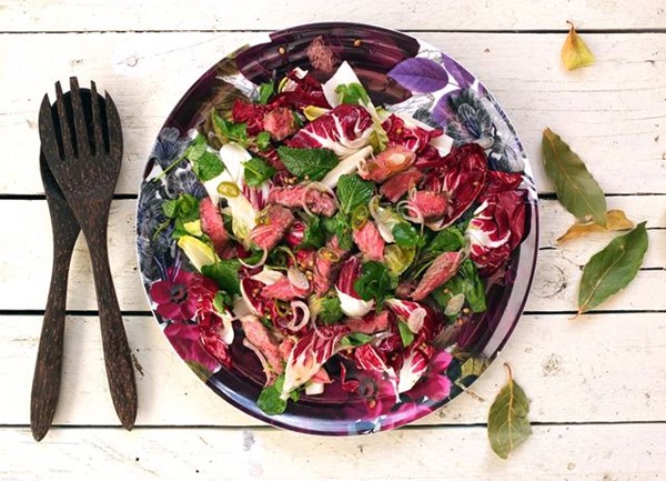 Winter steak salad with spiced pickle dressing