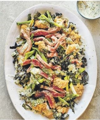 Winter steak salad with tahini dressing