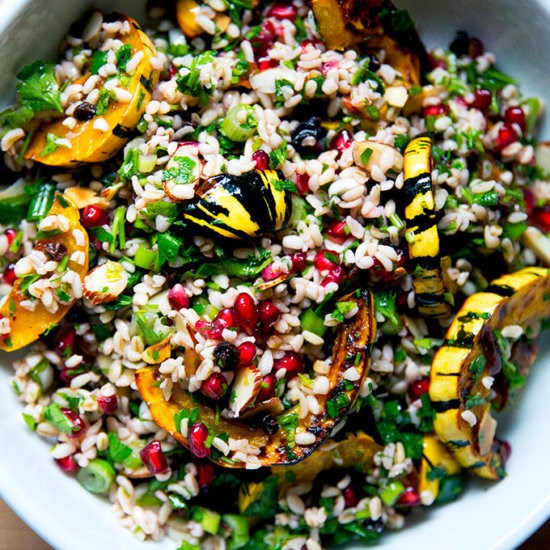 Winter tabbouleh with roasted delicata squash